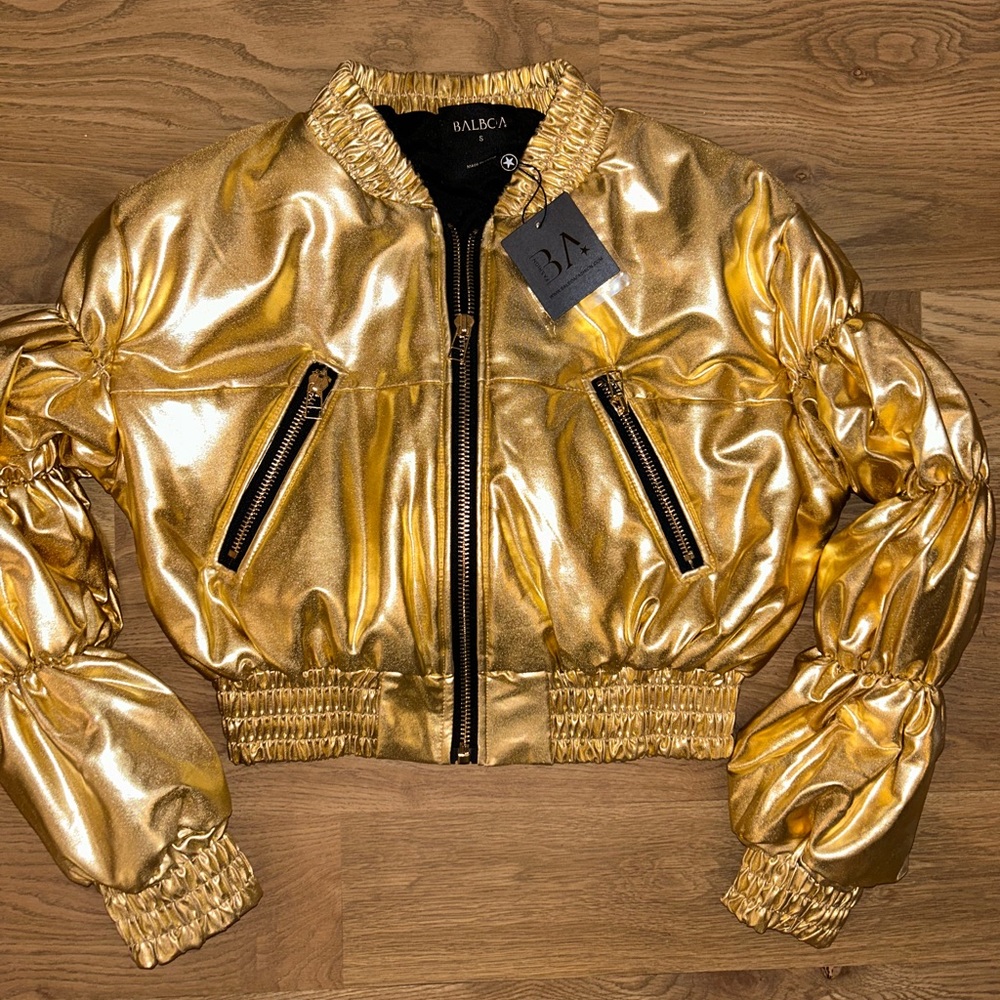Womens Balboa Gold Metallic Cropped Jacket size Small New